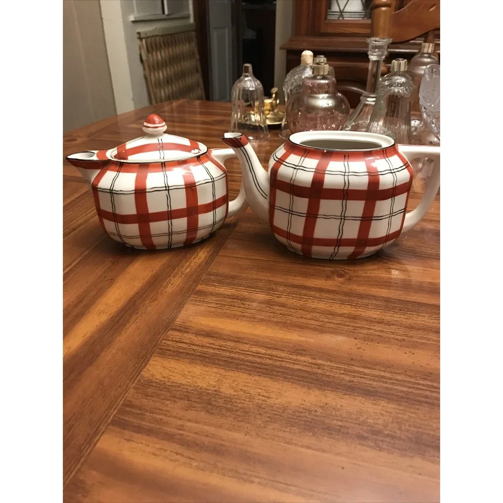vintage japanese Russet‎ plaid teapot coffee pot